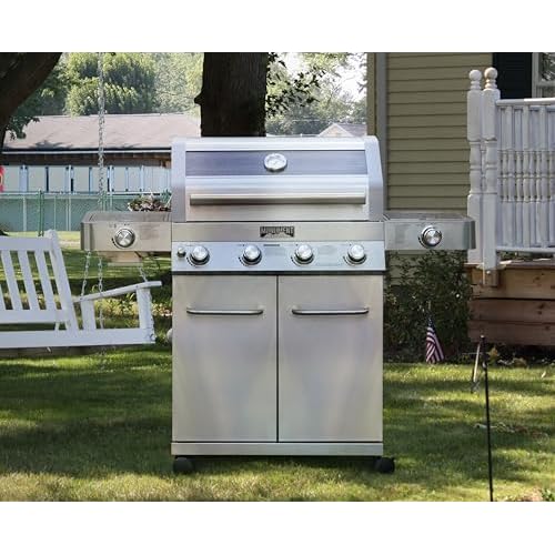 Monument Grills Larger 4+2 Burner Propane Gas Grills Stainless Steel Cabinet Style with Clearview® Lid, Knob Controls, Built-In Thermometer, Infrared