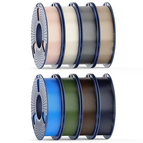 SUNLU PETG Filament 1.75mm Bundle, Individually Vacuum Packed, 250g Spool, 8 Rolls, Midnight+Grey+Cyan+Oak+Olive Green+Bone White+Coffee Brown+Beige E