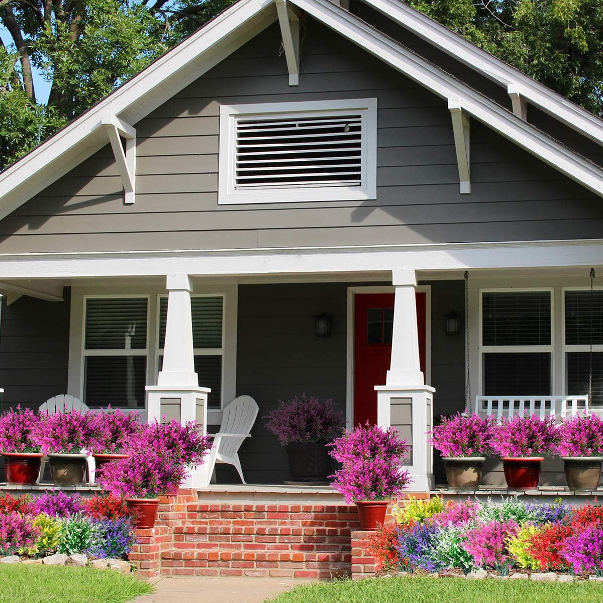 Artificial Lavender Flowers Outdoor UV Resistant Fake Flowers No Fade Faux Plastic Plants Garden Porch Window Box Decorating