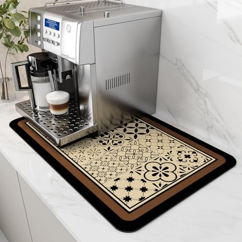 AMOAMI Coffee Mat - Hide Stain Rubber Backed Absorbent Dish Drying Mat for Kitchen Counter - Fits Under Coffee Maker - Khaki 12X19 RETRO BROWN 12"x19"