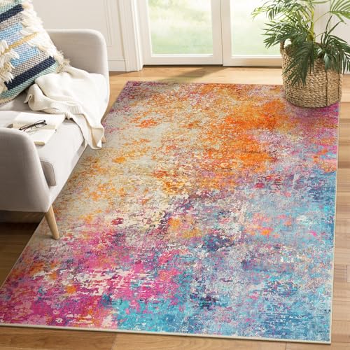 Lahome Modern Abstract Area Rug - 4x6 Colorful Living Room Rug Soft Bedroom Rug Washable Entryway Mat, Rainbow Non Slip Indoor Floor Throw Carpet for