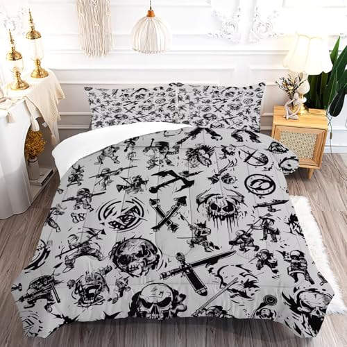 Grey Boys Comforter Set Twin: Nautical Pirates Skull Bedding Set for Boys Kids Men Teen Bed Bedroom Dorm Gaming Samurai Ninjas Quilt 1 Comforter + 1 P
