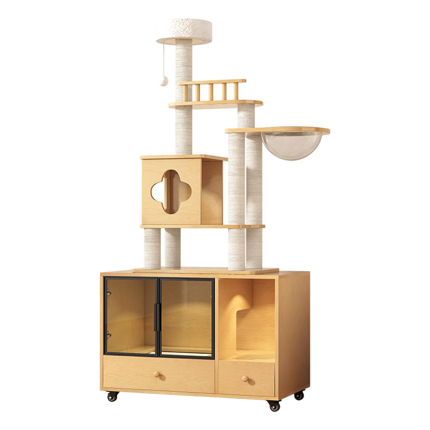 Garvee Cat Tree with Litter Box Enclosure, Litter Box Hidden Furniture, Cat Tower for Indoor Cats, Cat Condo with Scratching Post and Hammock