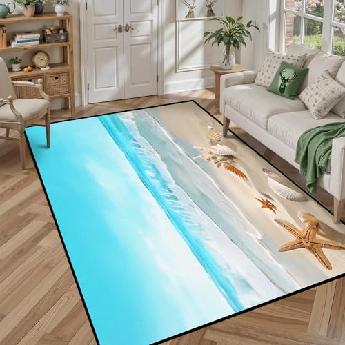 5' x 7' Beach Rug Nuatical Area Rugs for Bedroom Dorm Living Room Blue Coral Hawaiian Throw Rug Floor Mat Pad Doormat Carpet Beach 01 5' x 7' (Rectang