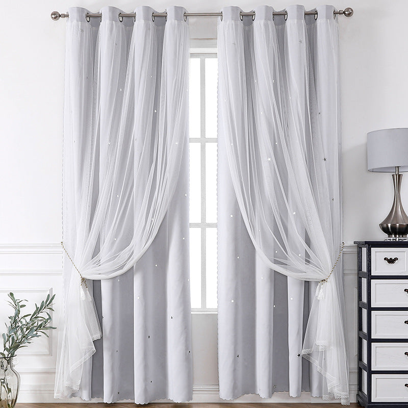 YL-36549 specializes in lace double-layer hollow star finished blackout curtain wholesale curtain