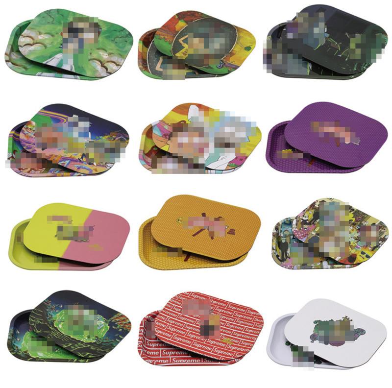 Multi Smoking Metal Rolling Tray with Magnetic Lid 18x14cm Cartoon Tobacco Tin Plate W- Cover for Dry Herb OperationRoll Trays Storage Plates