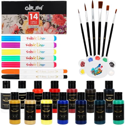 Colorful Fabric Paint and Fabric Markers Kits - 21 Colors Fabric Markers Fabric Paint Permanent for Clothes - Non-Toxic Fabric Paint and Pens for Pers