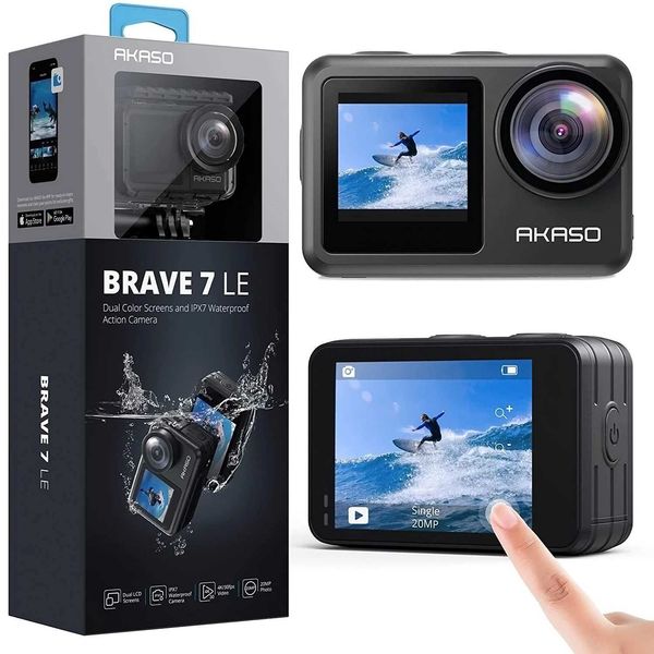 Sports Action Video Cameras AKASO Brave 7 LE 4K30FPS Motion Camera 20MP Motion Camera Touch Screen EIS 2.0 Remote Control 131 Foot Underwate