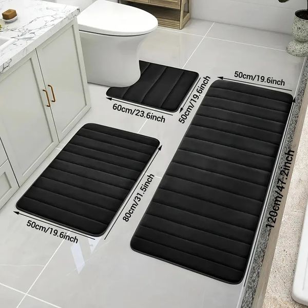 3 Pcs Bathroom Rug Set Soft Foot Mat Absorbent Memory Foam Dry Fast Non-slip Floor Kitchen Shower Room Doormat Toilet Floor Mat 241112