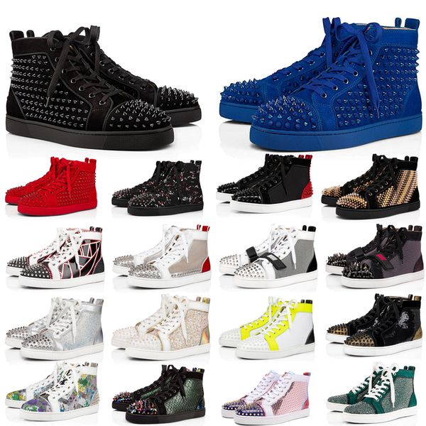 With Box Luxury Loafers Red Bottom Designer Shoes Platform Sneakers Big Size Spikes Mens Womens Casual Shoe Glitter Bottoms Flat Trainers