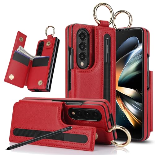 for Samsung Galaxy Z Fold 3 Wallet Case with S-Pen Holder and Credit Card Holder, Cash Slot, Premium Leather Magnetic Clasp Kickstand Heavy Duty Ring