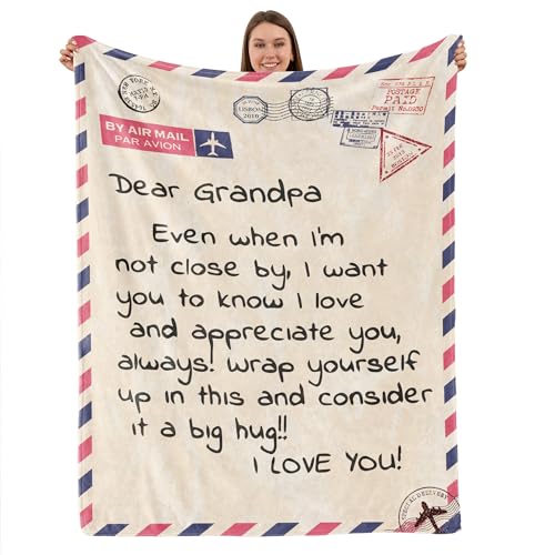 TURMTF Gifts for Grandpa Blanket Fathers Day Retirement Birthday Gifts - I Love You, for Grandpa from Grandson Granddaughter (55x70, A-Yellow 2) A-yel