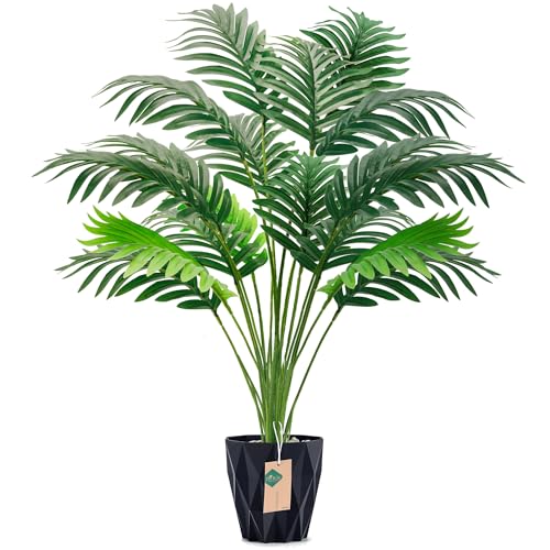 Der Rose 28'' Fake Plants Large Artificial Palm Tall Faux Tree Indoor for Living Room Porch Balcony Patio Decor Outdoor (Black Pot) Black 1