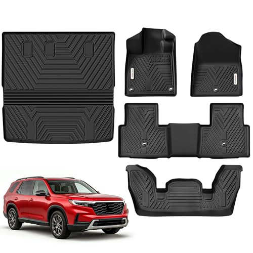 YITAMOTOR Floor Mats & Trunk Mat with Backrest Mat Fit for Honda Pilot 2025 2024 2023, All-Weather Honda Pilot Car Mats 7-8 Passenger Full Set Automob