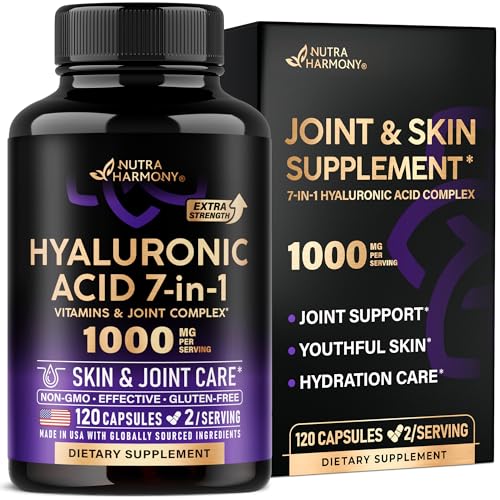 Hyaluronic Acid Supplements 1000 mg - Collagen | MSM | Boswellia | Vitamin D3, C & E - Hyaluronic Acid Capsules - Skin Hydratation & Joint Comfort Sup