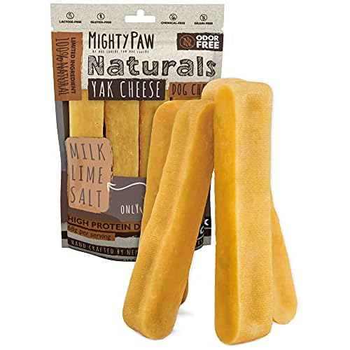 Mighty Paw Yak Cheese Dog Chews – All-Natural Long Lasting Hard Chew for Aggressive Chewers – High Protein, Odor-Free Dog Treat – 3 Ingredient N