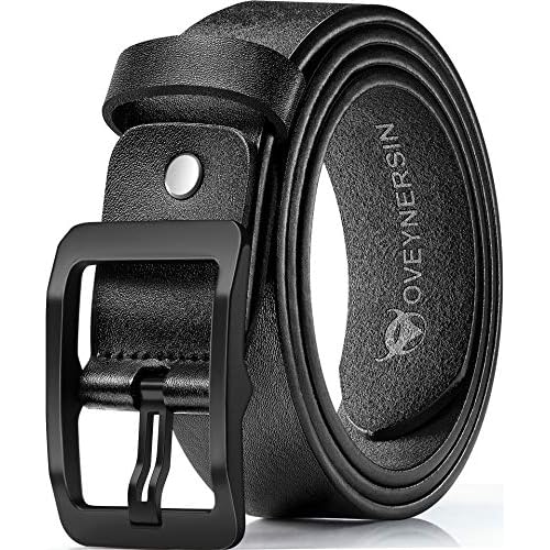 Men's Belt - Black Leather Dress Belts Man Full Grain Genuine 1.5 Inch Wide Big Size Duty Thick Large Jeans Casual Heavy Work Black 32" to 40" Waist S