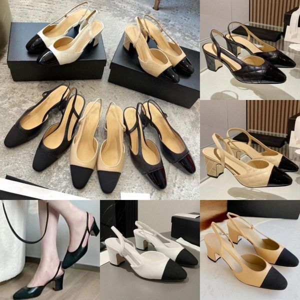 Designer Dress Shoes For Women Paris Luxury Sandals With Chunky Heels Top Leather Slingback Pump Casual Sandals Classic Tweed Goatskin Grosg