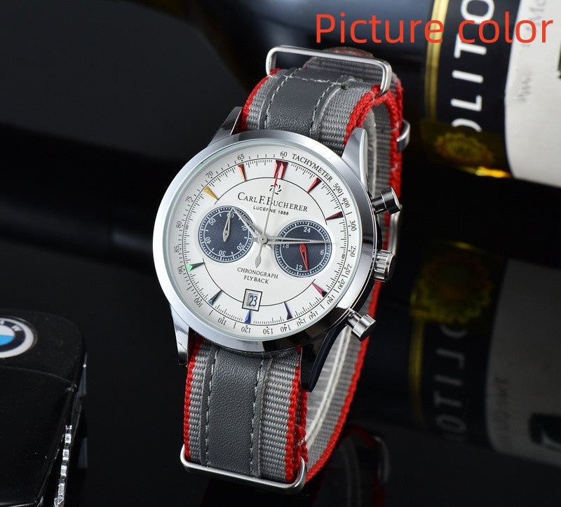 CARL F.BUCHER Wrist Watches for 2024 Mens Watches Five needles All dials work Quartz Watch High Quality Top Luxury Brand Chronograph Clock Leather S