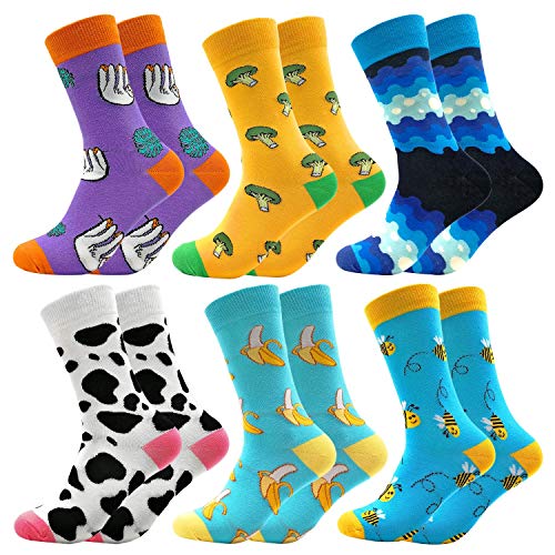Fun Colorful Socks Patterned Funky Happy Crew Sock Combed Cotton Stockings Packs One Size 6 Pairs-animal Cow606