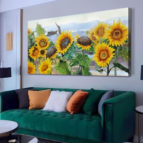 Ardemy Sunflower Wall Art Canvas Flowers Yellow Picture Rustic Floral Field Landscape Painting, Countryside Large Framed Artwork for Living Room Bedro