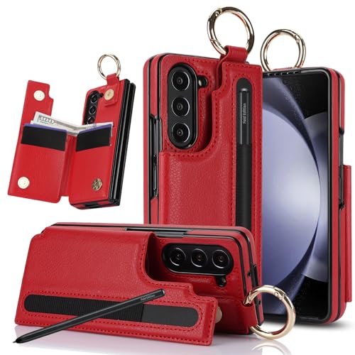 for Samsung Galaxy Z Fold 7 Wallet Case with S-Pen Holder and Credit Card Holder, Cash Slot, Luxurious Leather Magnetic Clasp Kickstand Heavy Duty Rin
