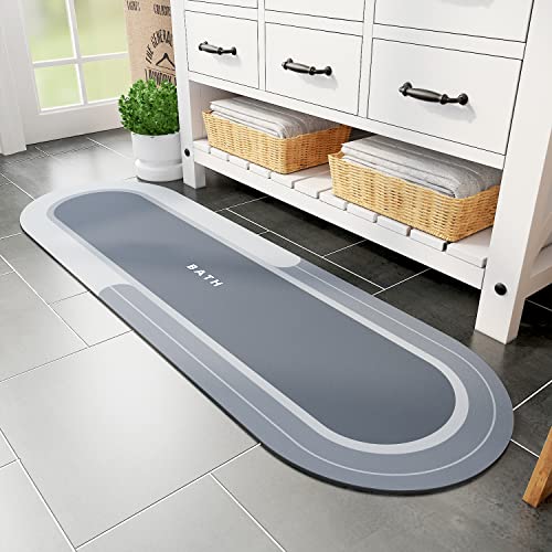 MontVoo Bath Mat Runner - Long Non Slip Absorbent Quick Dry Thin Bath Rug for Bathroom Floor Mat - Rubber Backed - Stain Resistant - Easy Care - Blue