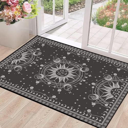 Sun and Moon Rug Celestial Area Rugs for Bedroom Dorm Living Room Bohemian Boho Occult Crescent Solar Stars Galaxy Floor Mat Pad Doormat Carpet,63" X