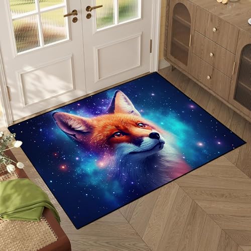 Galaxy Fox Rug 3D Cute Foxes Area Rugs for Bedroom Living Room Playroom Boys Kids Cartoon Colorful Carpet Glitter Stars Throw Rugs Floor Mat 63 in x 3