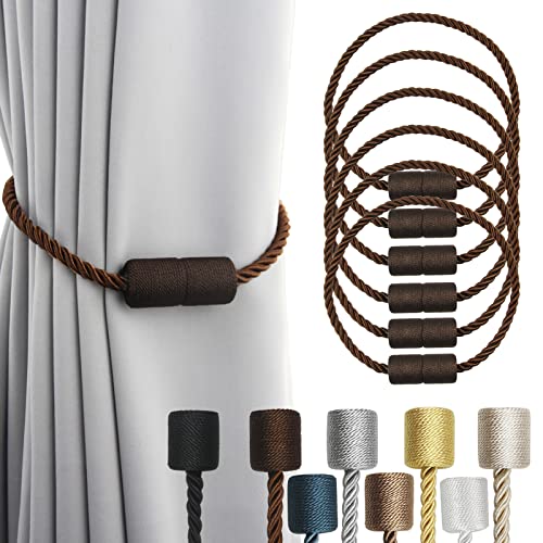 6 Pack Coffee Strong Magnetic Curtain Tiebacks Outdoor Elegant Decorative Tie Backs Modern Rope Tiebacks for Drapes Window Curtain Holdbacks for Drape