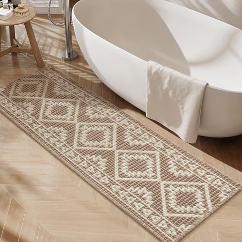 PADOOR-Waffle Bathroom Runner 24"x48", Super Absorbent Bath Mats for Bathroom, Machine Washable Non Slip Bath Rug with Tassels, Soft Bath Mat for Laun
