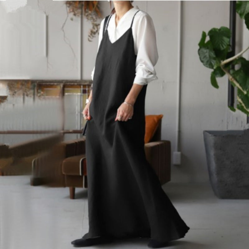 (619) New Solid Color Sleeveless V-neck Plus Size Loose Swing Dress