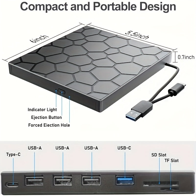 TEMU Usb 3.0 External Cd-dvd Drive - Ultra-thin Portable Dvd Player With Compact Lightweight Design, Compatible With Laptops, Desktops, , -10-8-7 & -