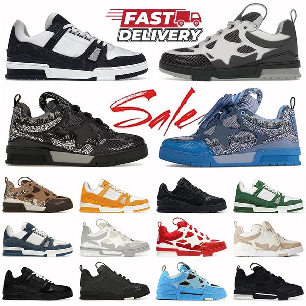 Wholesale Dhgates Skate Overlays Virgil Trainers Luxury Multicolor Lace-up Calfskin Leather Designer Casual Shoes Platform Jogging Walking G