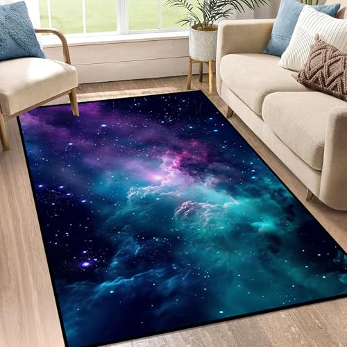 Galaxy Area Rug for Kids Bedroom Living Room Dark Blue Starry Sky Carpets Glitter Outer Space Throw Rugs Floor Mat 59 in x 39 in Galaxy 6 3' x 5' (Rec