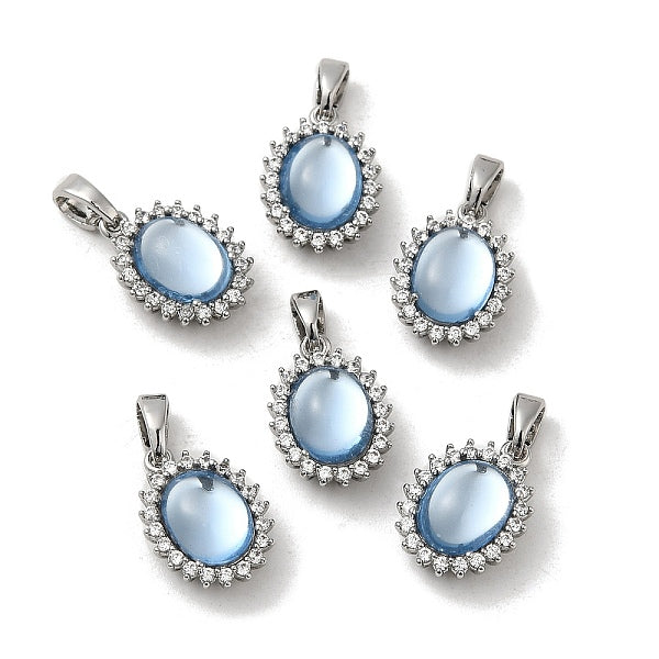 Charms de conector ovalado de circonita cúbica transparente con micropavé de latón