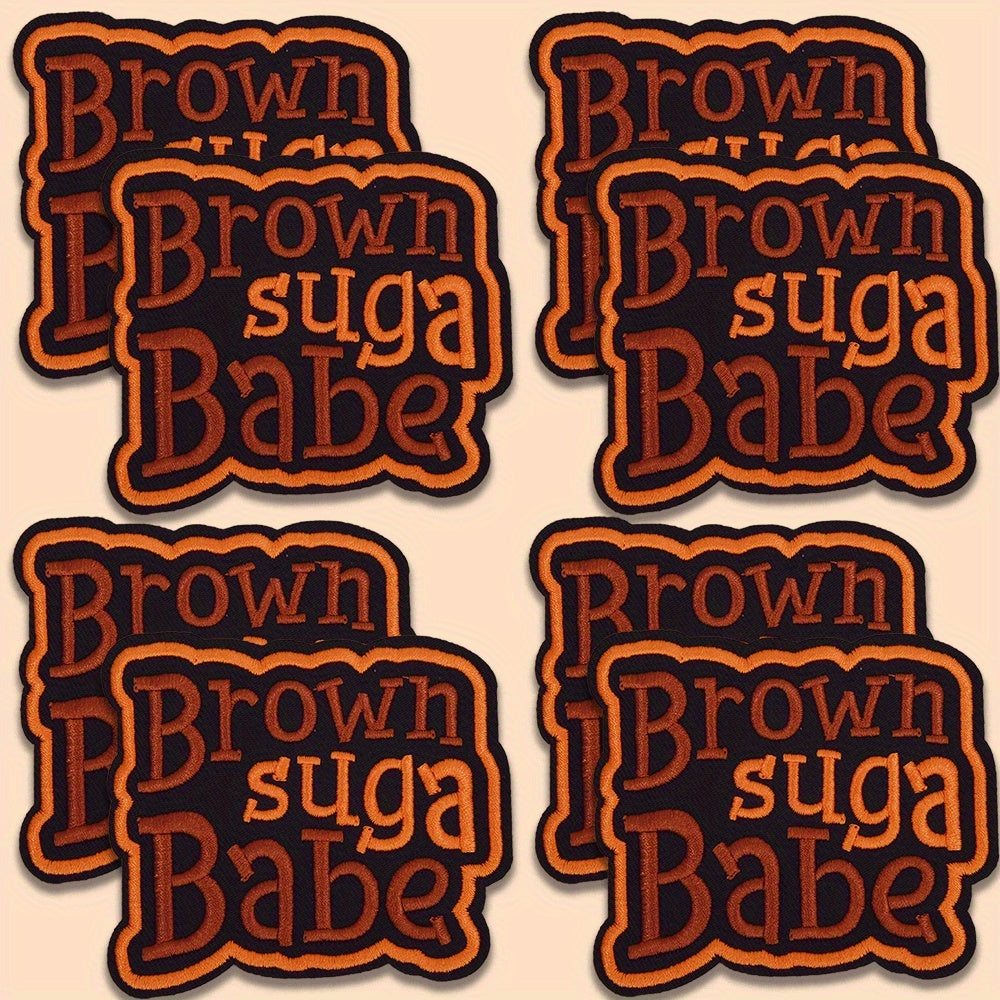 TEMU 8pcs Per Set Of "brown Suga " Casual-themed Embroidered Patch Stickers, Suitable For Clothes, Hats, Bags And Diy Making