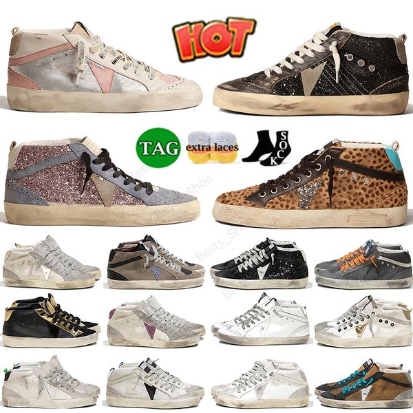 New release Mid Slide Glitter Stars high top Sneakers Men Women casual shoes Loafers Italy brand Trainers Golden Sequin Classic White Do-old