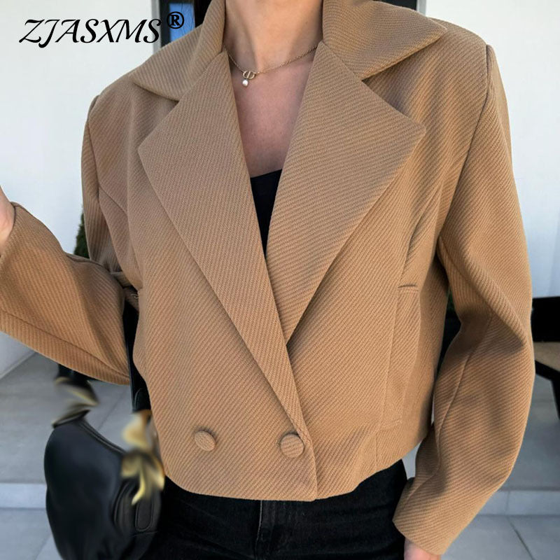Fall Lapel Neck Bottom Button Women&#039;s Coat Elegant Solid Pocket Wool Top Outerwears Winter Long Sleeve Commuter Jackets Cardigan