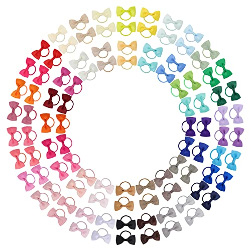 Jollybows 100PCS 2 Inches Baby Girls Hair Bows Ties Mini Boutique Elastic Hair Rubber Ribbon Hair Band Accessories for Kids Toddlers Infants (100 PCS)