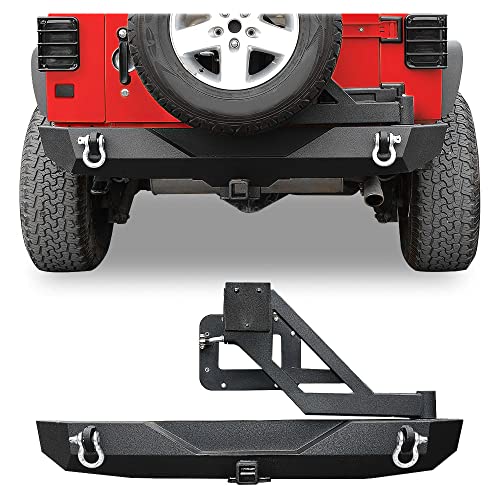 LEDKINGDOMUS Rear Bumper with Tire Carrier and 2" Hitch Receiver Compatible with 07-18 Wrangler JK JKU Rubicon Sahara Sports Model Offroad Rock Crawle