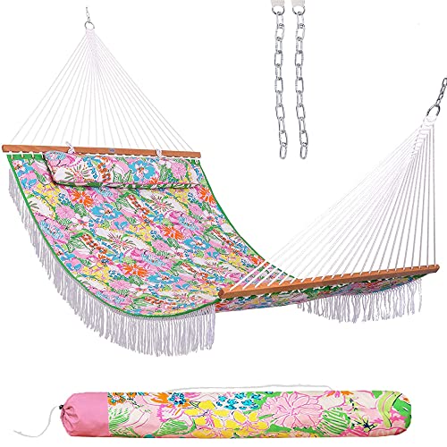 Lazy Daze Hammocks 12 FT Double Layered Quilted Fabric Hammock Swing with Pillow and Carrying Bag, Elegant Tassels and Spread Bar Heavy Duty Stylish f
