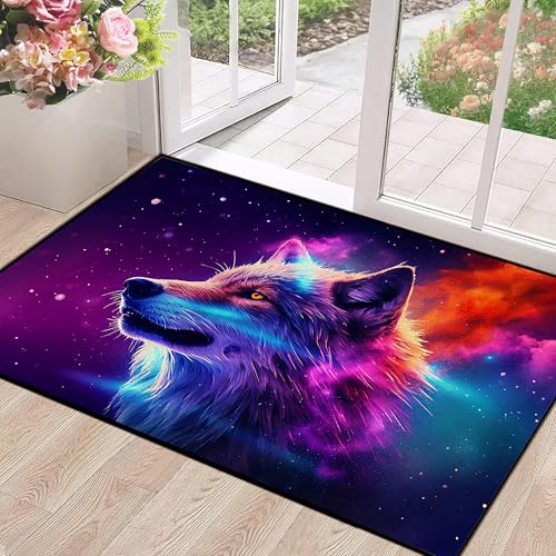 Galaxy Wolf Rug 3D Fierce Wolves Area Rugs for Bedroom Living Room Playroom Gameroom Boys Kids Colorful Glitter Throw Rugs Floor Mat Carpet 47 in X 31