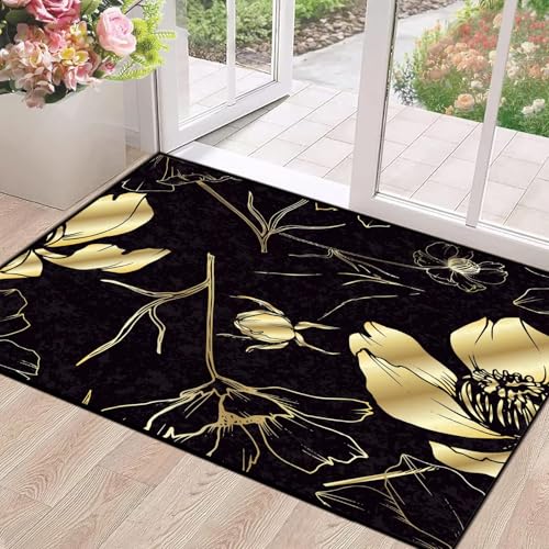 2' x 3' Flower Rug Gold Floral Area Rug Washable for Entryway Living Room Bedroom Dorm Luxury Texture Floor Mat Pad Doormat Carpet Flower 01 2' x 3' (
