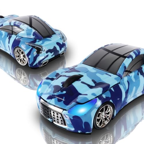 elec Space Wireless Mouse, Cool Car-Shape Wireless Mouse with LED Headlights, 2.4G Unique Car Mouse for Kids with USB Receiver, 1600 DPI Cute Gaming M