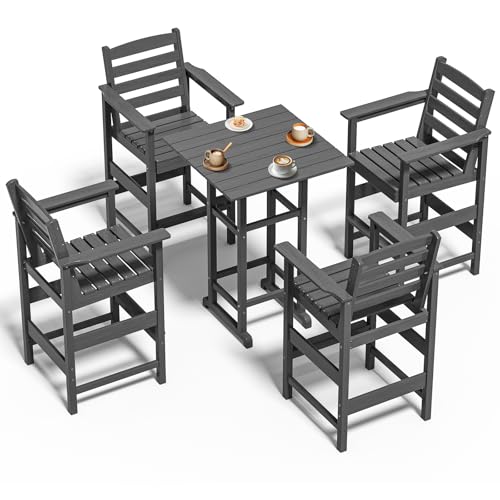 Adirondack Bar High Chair Set 5-Pieces,Adirondack Bar Chairs Set of 4 with Table,HDPE All-Weather Patio Furniture for Balcony, Backyard, Poolside –G