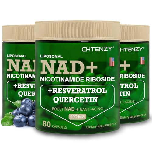NAD+ Nicotinamide Riboside 900mg with Resveratrol & Quercetin, Liposomal Supplement, 80 Capsules,3 Bottle, Supports Cellular Energy, Healthy Aging, an