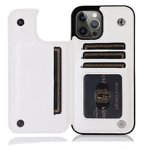for iPhone 15 Wallet Case with Credit Card Holder,RFID Blocking,PU Premium Leather Double Magnetic Clasp Kickstand Heavy Duty Protective Cover.(White)
