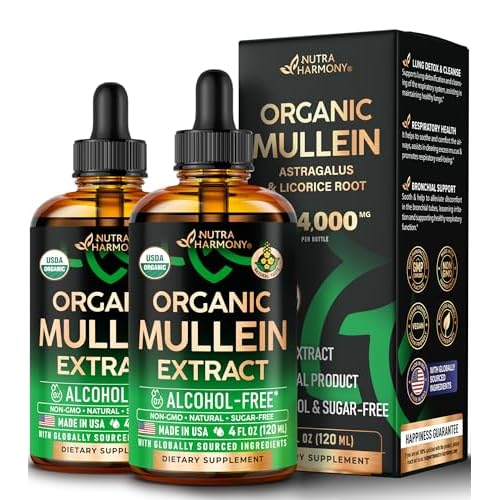 Mullein Drops for Lungs - USDA Organic Liquid - Mullein Leaf Extract Supplement - Made in USA - Lung & Bronchial Cleanse for Smokers - Respiratory Hea