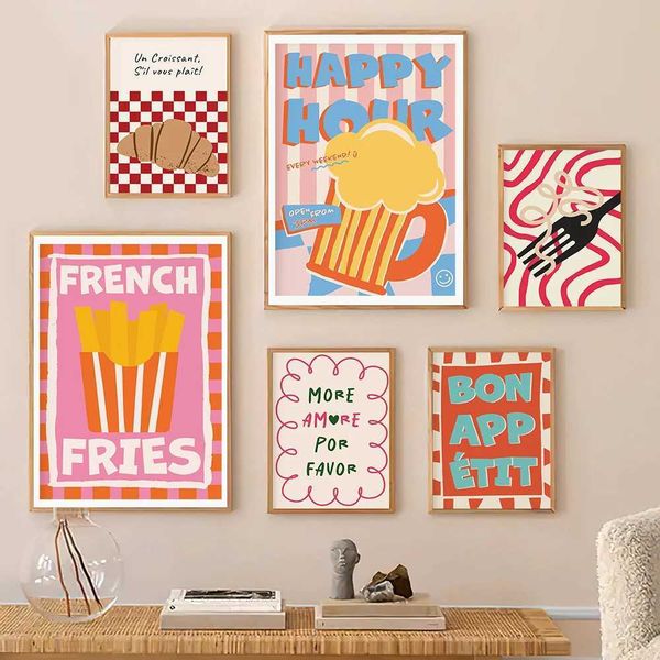 Color Food Art Quote Poster French Fries Pasta Canvas Painting Wall Print Good Appetite Kitchen Picture for Living Cafe Home Decor M241216